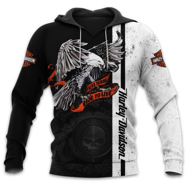 Live To Ride Willie G Skull Harley Davidson Eagle 3D Hoodie All Over Printed