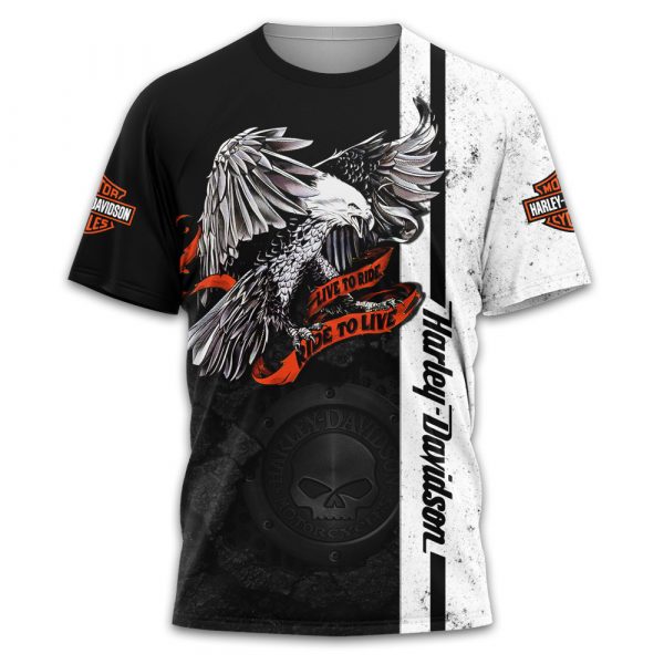 Live To Ride Willie G Skull Harley Davidson Eagle 3D Hoodie All Over Printed