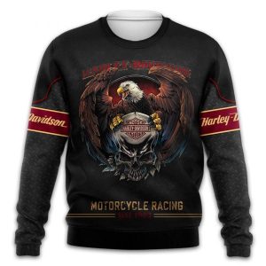 Harley Davidson Eagle Skull Motorcycle Racing 3D All Hoodie Over Printed