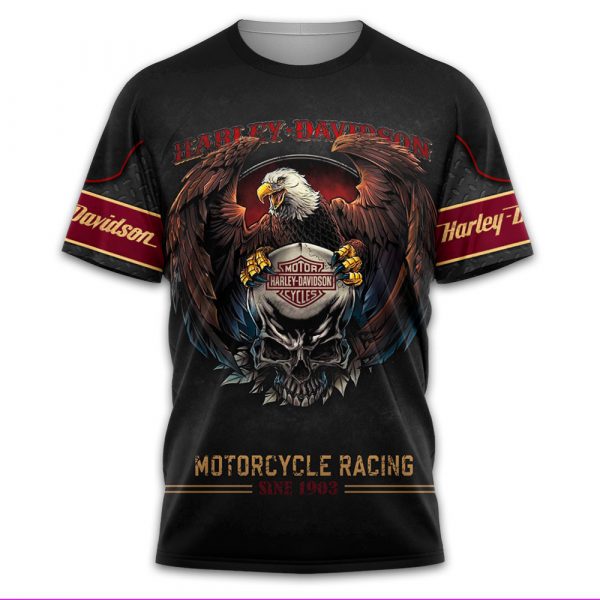 Harley Davidson Eagle Skull Motorcycle Racing 3D All Hoodie Over Printed