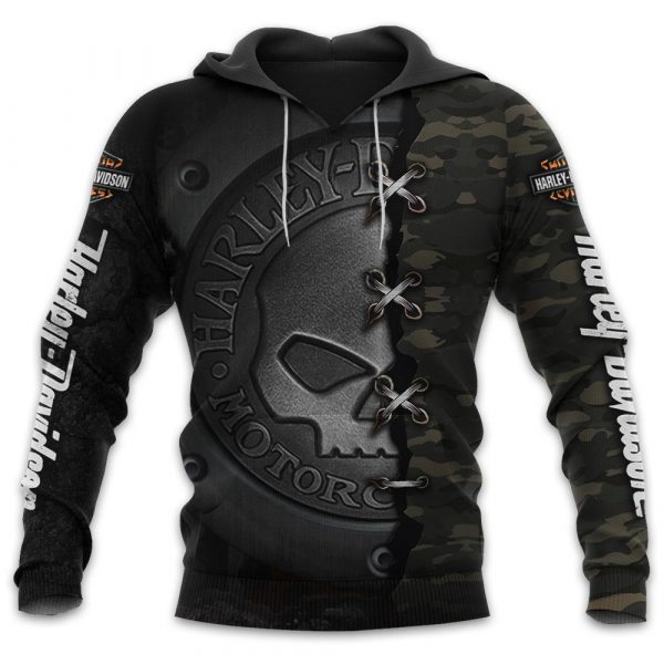Willie G Skull Army Camouflage Harley Davidson 3D Hoodie All Over Printed