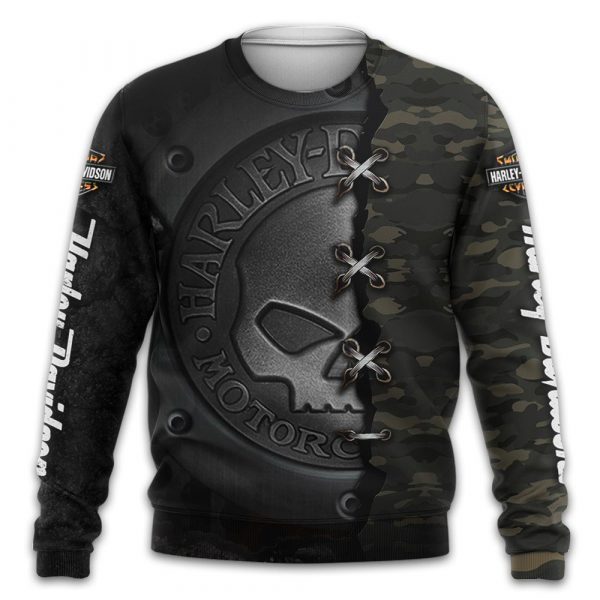 Willie G Skull Army Camouflage Harley Davidson 3D Hoodie All Over Printed