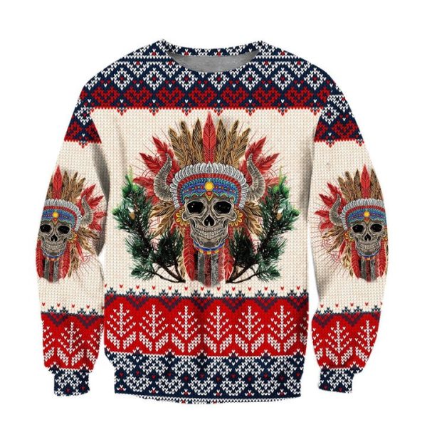 Skull Native American Christmas Parttern 3D Hoodie All Over Printed