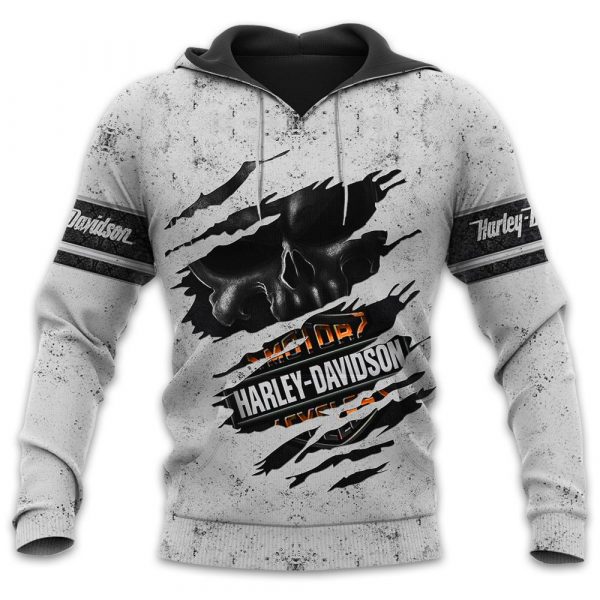 Skull Scratch Whites Harley Davidson 3D All Hoodie Over Printed
