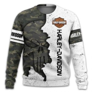 Harley Davidson The Punisher Skull Army Camouflage 3D Hoodie All Over Printed