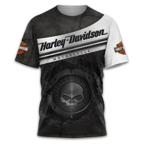 Willie G Skull Lava Texture Harley Davidson Motorcycles Black White Hoodie Sweatshirt T-Shirt 3D All Over Printed