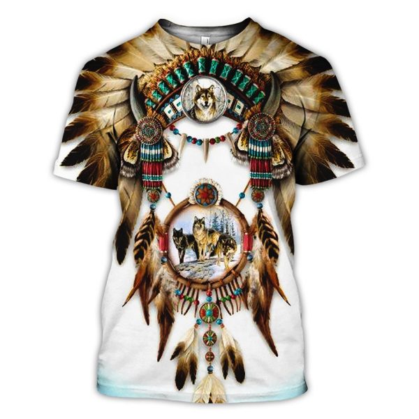 Native American Gifts Wolfs Dream Catcher 3D T-Shirt All Over Printed