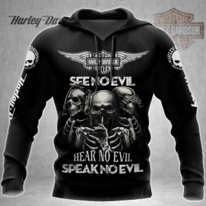Harley Davidson Skull See No Evil Hear No Evil 3D Hoodie All Over Printed