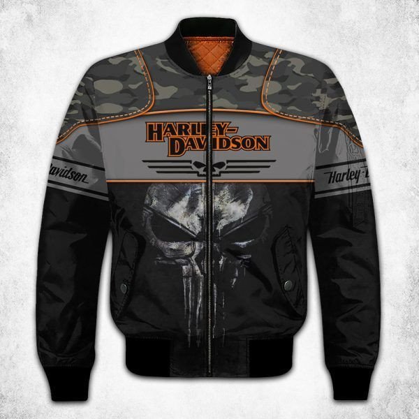 The Punisher Skull Harley Davidson Motorcycle  Army Green Camouflage 3D Hoodie All Over Printed