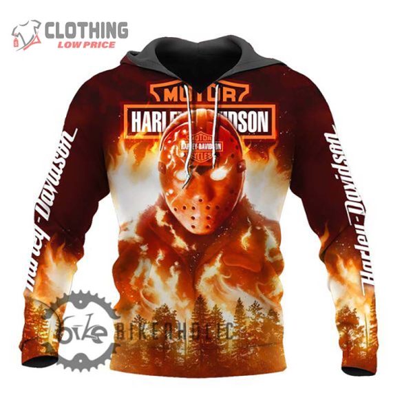 Halloween Harley Davidson Jason Friday The 13Th Flame 3D Hoodie All Over Printed