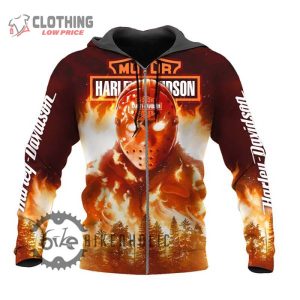 Halloween Harley Davidson Jason Friday The 13Th Flame 3D Hoodie All Over Printed 3 zip hoodie
