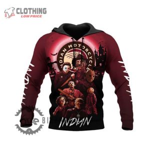 Halloween Indian Motorcycle Michael Myers Freddy Jason Leatherface Chucky Ghostface Retro 3D Hoodie All Over Printed
