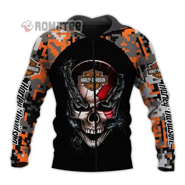 Cool Iron Chain Skull Harley Davidson Logos 3D Hoodie