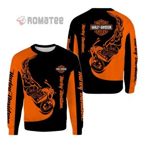 Flaming Harley Davidson Motorcycles Logos 3D Long Sleeve Shirt Orange Black