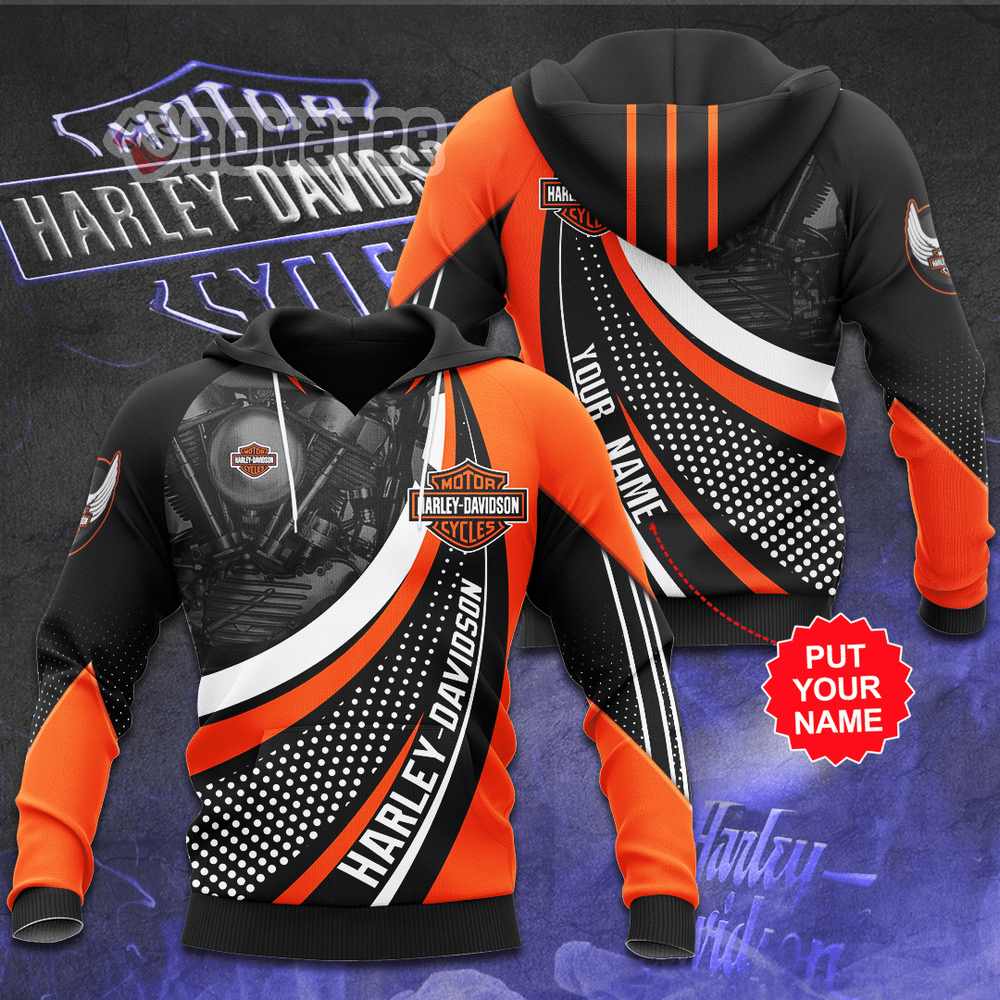 Harley-Davidson Big Twins Engines 3D Hoodie, Personalized Name Motorcycles Logos Engine Models Hoodie