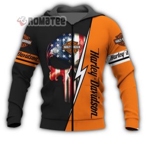 The Punisher Skull Harley Davidson American Flag Motorcycles 3D Hoodie All Over Printed