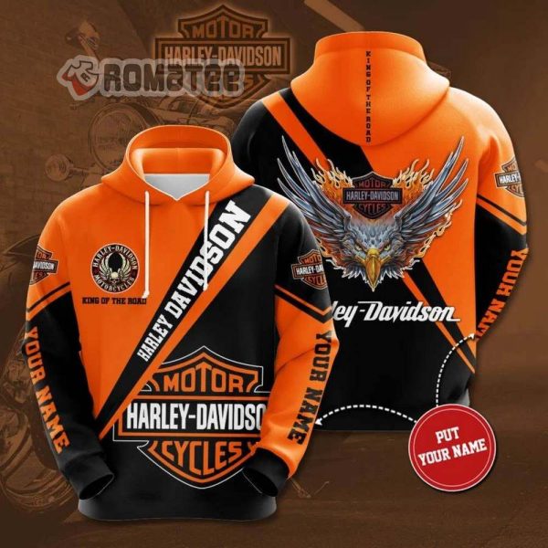 Flaming Angry Eagle Harley Davidson Motorcycles King Of The Road Personalized Name 3D Hoodie