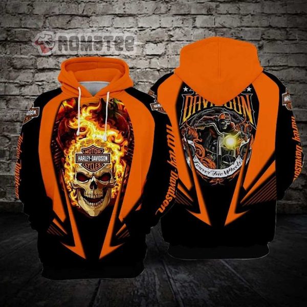 Flaming Skull Drive Harley Davidson Motorcycles 3D Hoodie All Over Print