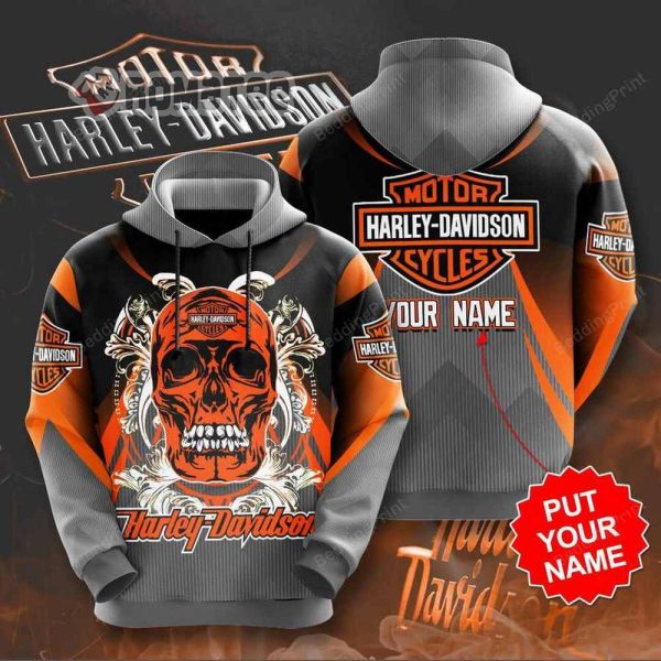 Harley Davidson Skull Logo Personalized Name 3D Hoodie All Over Print