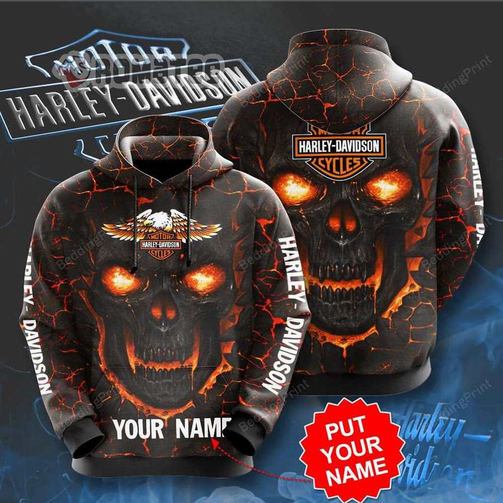 Laval Blast Fire Skull Harley Davidson Personalized Name 3D Hoodie All Over Print