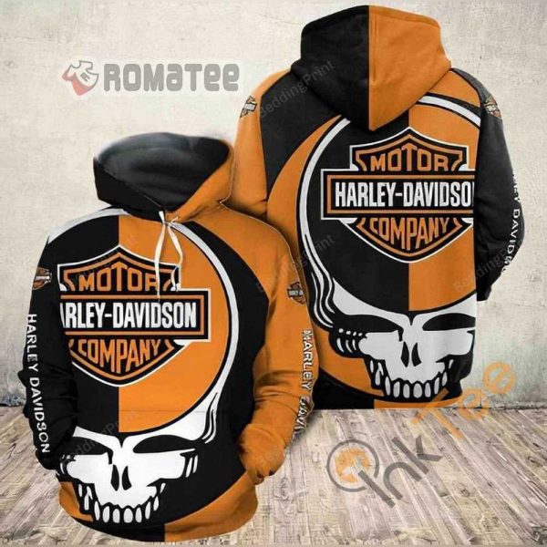 Skull Skeleton Harley Davidson Logos 3D Hoodie All Print Orange Black