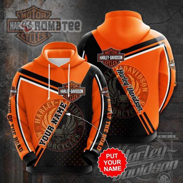 Skull Wings Harley Davidson Logos King Of The Road Personalized Name 3D Hoodie All Over Print