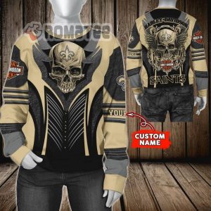 NFL New Orleans Saints Harley Davidson Eagle Skull Custom Name 3D Long Sleeve All Over Printed