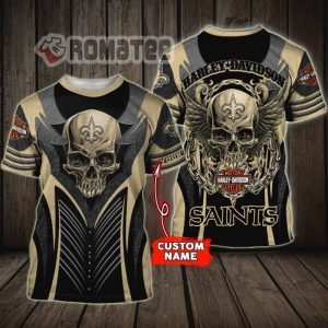 NFL New Orleans Saints Harley Davidson Eagle Skull Custom Name 3D Shirt All Over Printed