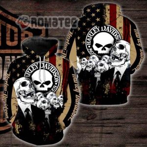 Vintage Harley Davidson Willie G Skull American Flag 3D Hoodie All Over Print