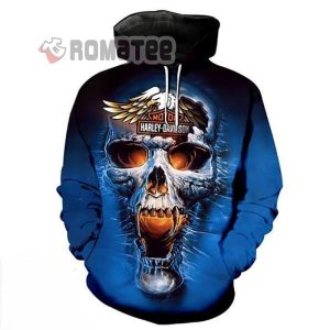 Harley Davidson Eagle Logo On Devil Skull Royal Blue 3D Hoodie All Over Print