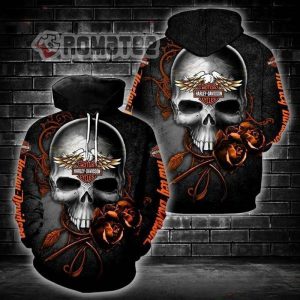 Harley Davidson Eagle Skull Rose Black 3D Hoodie All Over Print