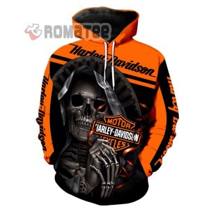 Harley Davidson Motorcycles Death Skull Black Orange 3D Hoodie All Over Print
