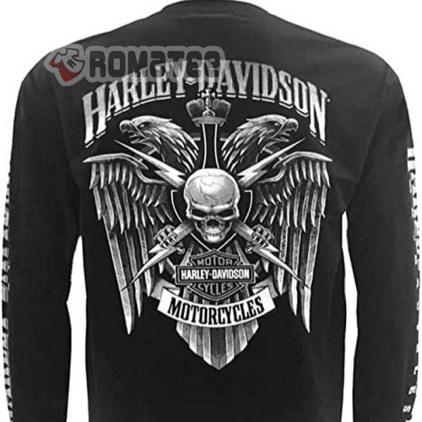 Harley Davidson Motorcycles Wisconsin Harley Davidson Thunder Skull Eagle Black Long Sleeve 3D Shirt
