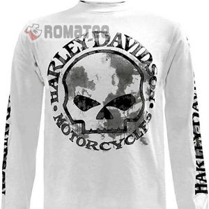 Harley Davidson Willie G Cracked Skull White Long Sleeve 3D Shirt