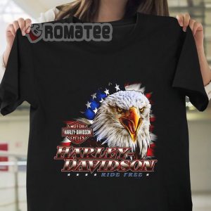 Angry Eagle Head Harley Davidson Ride Free American Flag 2D T-Shirt