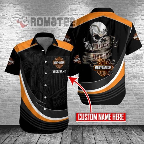 Death Skull Ribbon Harley-Davidson Motorcycles Custom Name 3D All Over Print Hawaiian Shirt