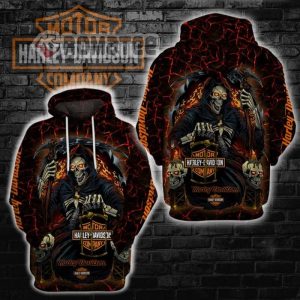Death With Scythe and Lamp Harley Davidson Skull Magma Rock  3D All Over Print Hoodie