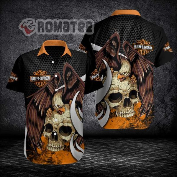 Eagle Catch Skull Harley Davidson Motorcycles Honey Pattern 3D All Over Print Hawaiian Shirt