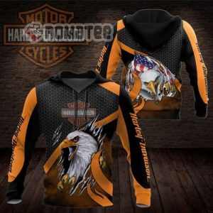Eagle Head American Flag Scratches Harley Davidson 3D All Over Print Hoodie