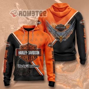 Eagle Head Flaming Harley Davidson Motorcycles Skull Wings Logo 3D All Over Print Zip Hoodie