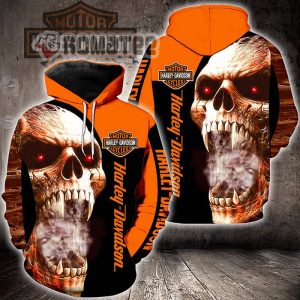 Fang Skull Smoke Red Eyes Harley Davidson Motorcycles 3D All Over Print Hoodie