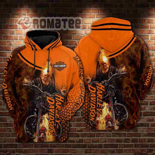 Ghost Rider Harley Davidson Motorcycles Flaming Skull 3D All Over Print Hoodie