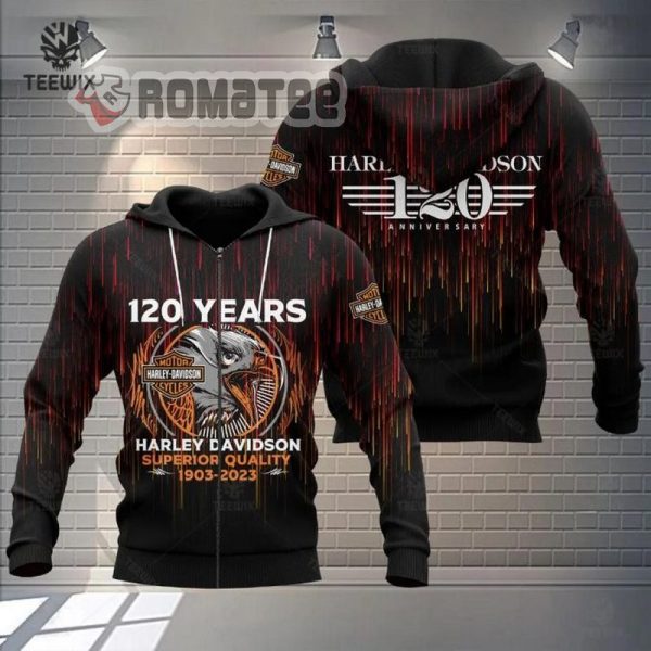 Harley Davidson 120th Anniversary 1903-2023 Eagle Logo 3D All Over Print Zip Hoodie