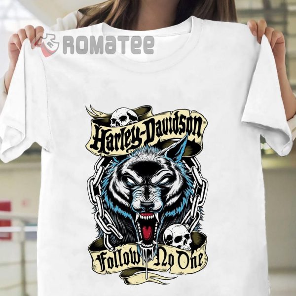 Harley Davidson Angry Wolf Skull Iron Chain Silk Ribbon Harley Davidson 2D T-Shirt