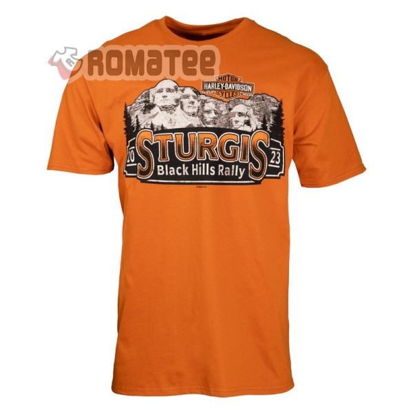 Harley Davidson Black Hill Rally Sturgis 2023 Rally Rushmore Sign Texas Orange Tall T-Shirt