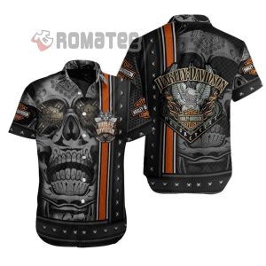 Harley Davidson Eagle Flaming Skull Pattern Hawaiian Shirt 3D All Over Print