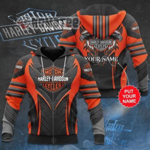 Harley Davidson Eagle Motorcycles Firefighter Custom Name 3D All Over Print Zip Hoodie