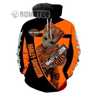 Harley Davidson Groot Hug Harley Davidson Motorcycles Logo 3D All Over Print Hoodie Black-Orange