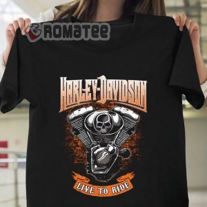 Harley Davidson Live To Ride Engine Machine Skull 2D T-Shirt