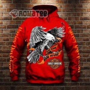Harley Davidson Live To Ride Ride To Live Eagle Crab Banner 3D Red Hoodie All Over Print